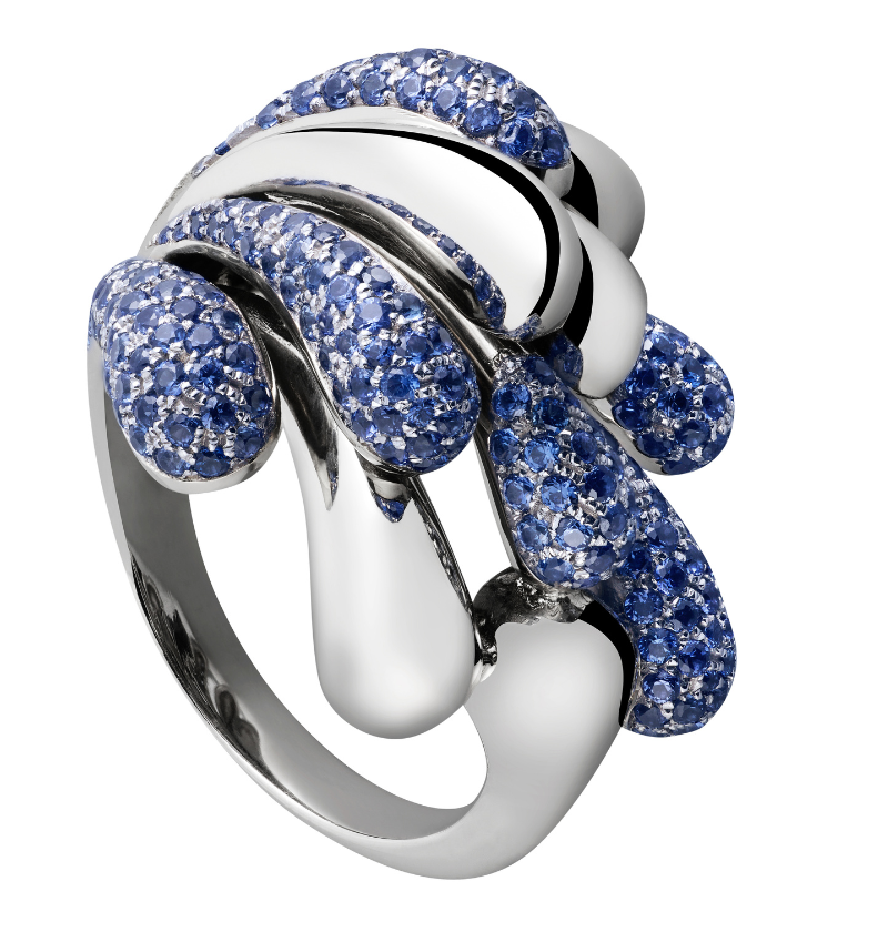 Bague Duality en or blanc 18k sertie de diamants 0.45 ct avec une perle des mers du Sud et une perle de Tahïti.